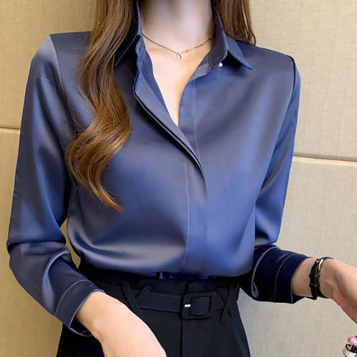 Silk Women Shirt Women Long Sleeve Shirts Blouse Office Lady Satin Silk Blouse Tops Plus Size Women's Blouses & Shirts