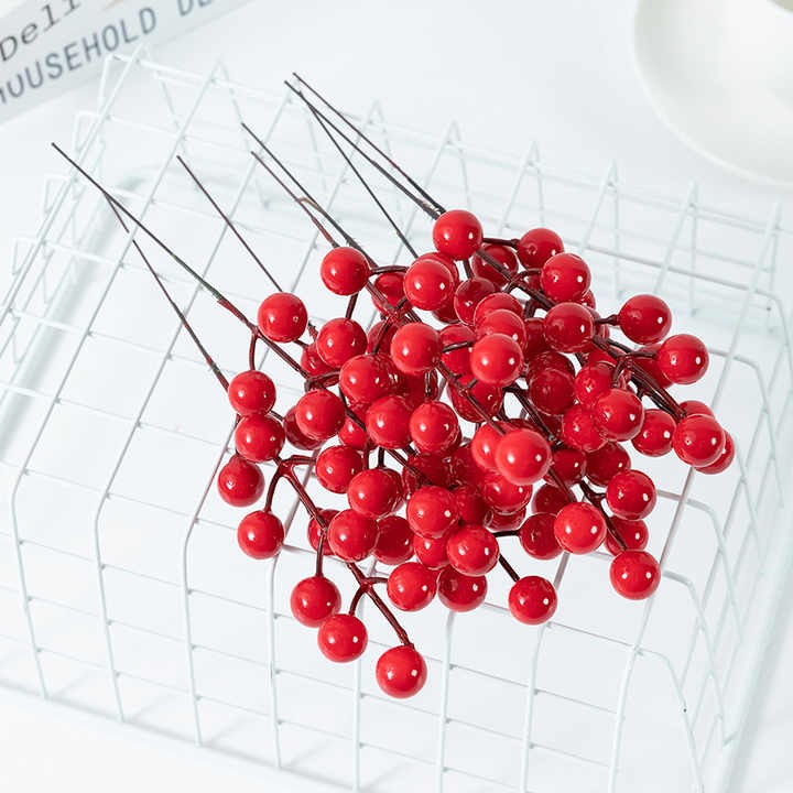 Hot Sale Simulation Caiguo New Year's Eve Flower Bucket Accessories Christmas Fruit Household 12 Fork Foam Red Fruit